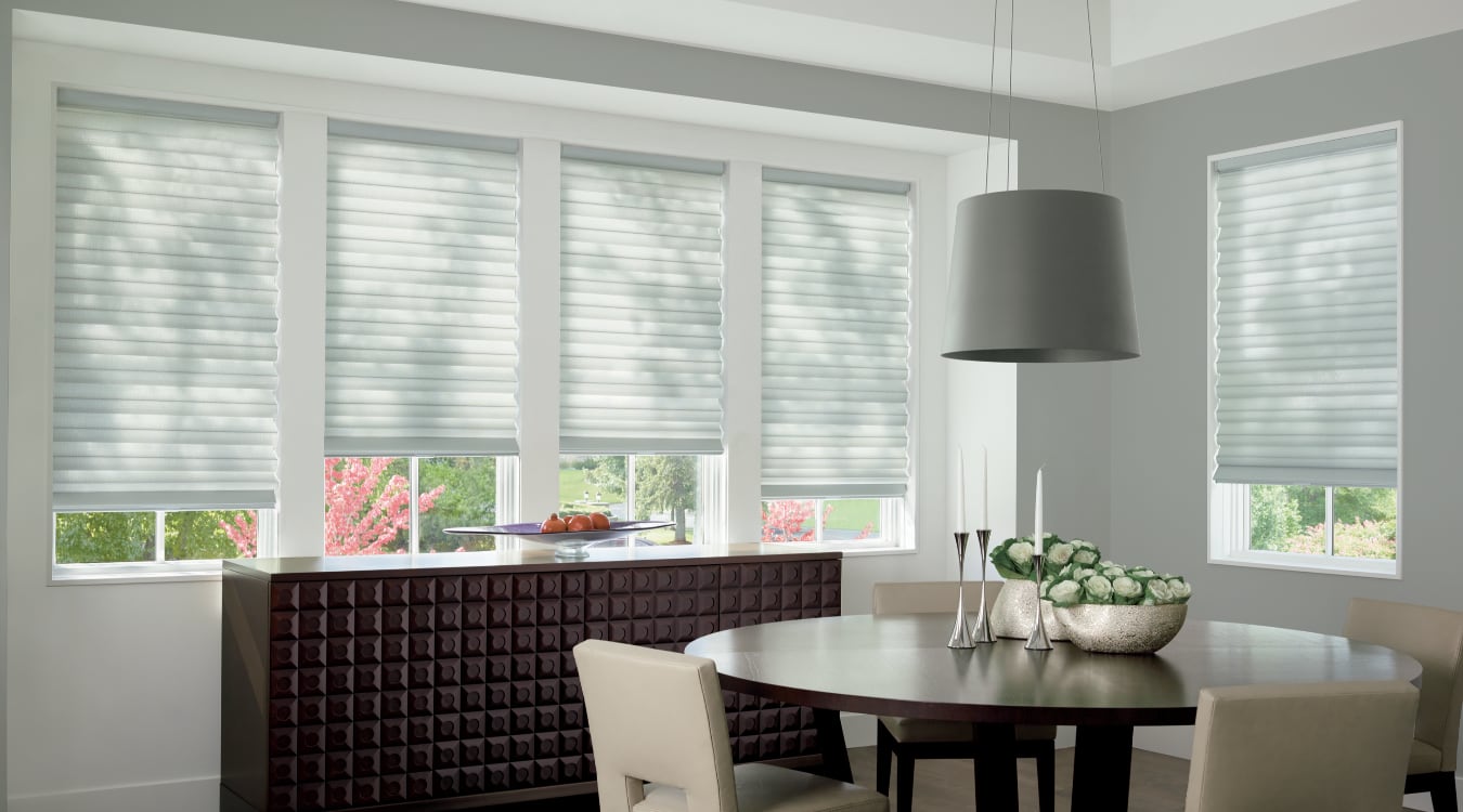 Cordless motorized shades in a Dallas dining room